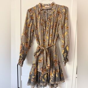 Ulla Johnson Floral Long Sleeve Dress in Yellow and Pink